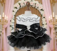 犬用ドレス 黒と白 フリル付き
