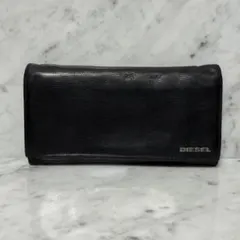 DIESEL ディーゼル 長財布 本革 レザー メタル 銀 黒 ブラック