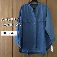 【 A HAPPY MARILYN 】デニムブルー ボタン付きシャツ 3L〜4Lのサムネイル