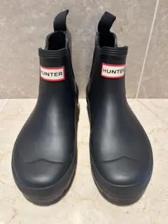 【美品】HUNTER ブラック ショートレインブーツ サイドゴア36 22cm