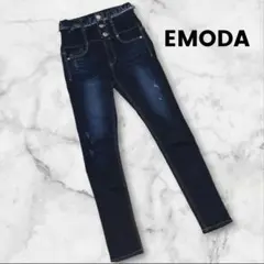 【EMODA】ハイウエスト 前ボタン フリンジ加工 スキニーデニムパンツのサムネイル