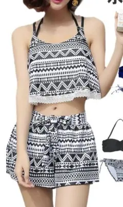 最終タイムセール!!未使用 幾何学模様 セパレート水着 4点セット