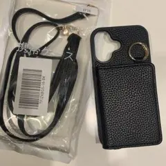 iPhone16用ケース ブラック カードポケット付き