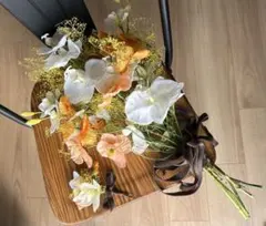 アーティフィシャルフラワー　オレンジ　胡蝶蘭　前撮り　造花ブーケ　ウエディング