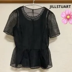 ジルスチュアート★ペプラムブラウス、シースルー黒、花ビーズ、パフスリーブのサムネイル