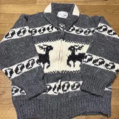 値下げ中‼️Craft Manlyカウチン　ジップアップニット鹿柄 グレー