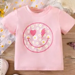 キッズTシャツ スマイルプリント柄 ピンク半袖Tシャツ7Y120サイズ位