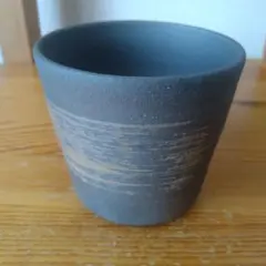 グレー陶器コップ シンプルストライプ