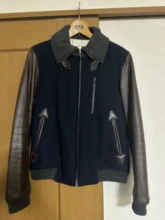 ヒロミチナカノ　ウールレザースタジャン ネイビー ブラウン
