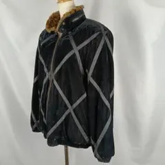 伊太利屋　裏起毛　豹柄　コーデュロイジャケット　ブラック　9A2　B3748