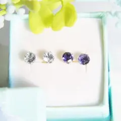 3月誕生石　アクアマリン　アイオライト サージカルステンレスピアスセット