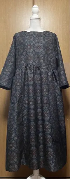 着物リメイク　シンプル　書生絣のウエストギャザーワンピース 着物リメイク 絣(木綿)のウエストギャザーワンピース - メルカリ