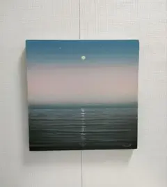 アクリル画　月と海　手描き　絵画　イラスト　原画