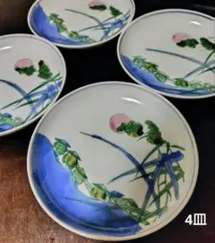 昭和レトロ　プレート 15cm　手書き染付 ４皿セット②
