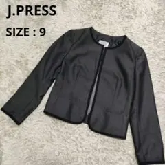 J.PRESS ジェイプレス　ノーカラージャケット ブラック　バーズアイ柄　9