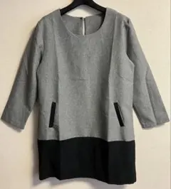 レディース　トップス　チュニック グレー/黒　薄手　長袖　L 小さめ
