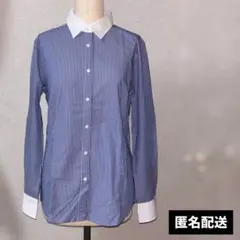 ユニクロ 旧ロゴ ストライプシャツ 長袖 ブルー系 Lサイズ相当 08年製