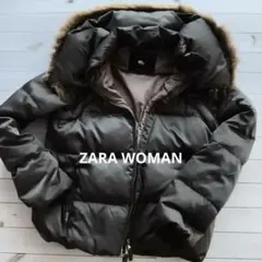 【美品】ZARA WOMAN ファー付き ダウンジャケット カーキ L