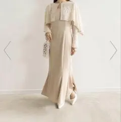 RANDA ベージュ レースカーディガン付きドレス