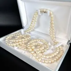 【テリ強✨】本真珠 ネックレス パール ロング 2連　7.0〜7.9mm