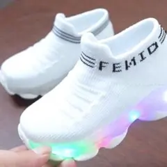 可愛すぎる光るシューズ 光る靴 キッズ ソックスシューズ ホワイト 新品
