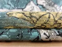 A353・ポリエステル100％・チュールニット・花柄・グリーン系1.4ｍ