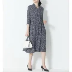 美品♡23区 洗えるブルームフラワープリント ワンピース ロング 38 ボウタイ