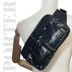 タグ付き　ポーター　SHINE　ボディバッグ　ウエストバッグ　PVC　斜め掛　黒