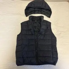 ダウンベスト　160 ブラック　黒　タキヒヨー　取り外し可能フード