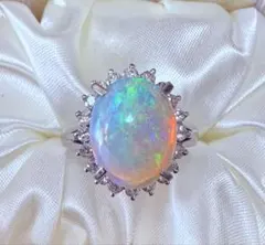 天然ブラックオパール 2.62ct 鮮やかグリーン遊色 ダイヤモンドリング 