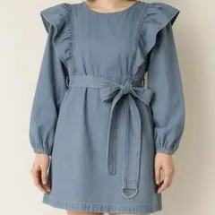 MERCURYDUO デニムラッフルスリーブミニワンピース