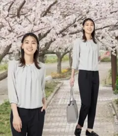 INDIVI 7分袖 ジョーゼット ブラウス 2枚重ね　L size 美品