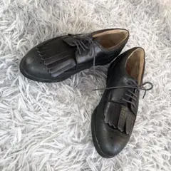 adabat【23.5cm】黒 本革 ローファー フリンジ パンチング 通気性良