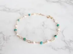 ✿SALE✿ 14kgf ターコイズ × 淡水パール ブレスレット *天然石