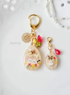 〈２点セット・Colorful〉シマエナガのバッグチャーム＆ミニチャーム