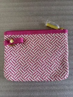 ESTEE LAUDERピンクとホワイトの編み込み化粧ポーチ