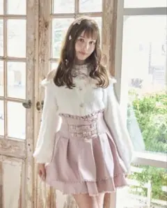 LIZLISA レイヤード風肩あきニット ホワイト