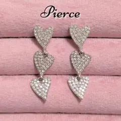 ピアスイヤリング/ハートジルコニアシルバー人工ダイヤロング揺れる423