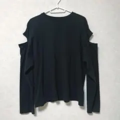 GRL グレイル 長袖Tシャツ 黒 ショルダーカット ブラック Fサイズ
