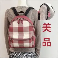 【美品】COACH リュックサック バックパック ブロックチェック チャーム付き