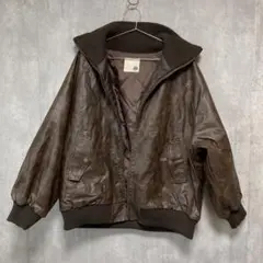 《Javaジャバコラボ》リブタートル フェイクレザージャケット　オーバーサイズ