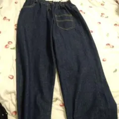 ダークブルー ストレートレッグ長ズボン