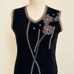 Chercheur 立体フラワー装飾 ノースリーブ M 黒×灰