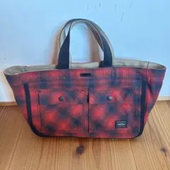 PORTER レッド　ブラック　チェック トートバッグ　リバーシブルのサムネイル
