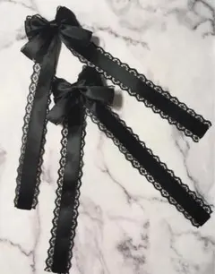 量産型 ロング ヘアクリップ 姫リボン♡ダークブラック♡