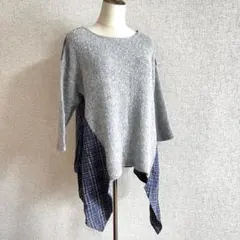 niko and…【新品タグ付き】グレー ニット チェック柄 七分袖チュニック