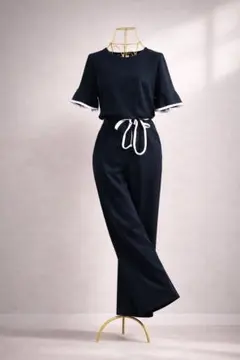 パンツドレス L パールSET 高見え 美シルエット 上品 セレモニー 通勤