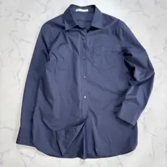 ドゥクラッセ　レギュラーカラーシャツ　【M】11　ネイビー　長袖　ストレッチ素材