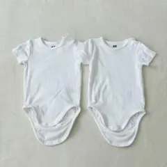H&M ベビー半袖ロンパース2枚組60 70 男の子女の子 白肌着 綿100%