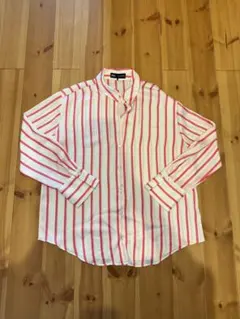 ZARA 白/ピンク ストライプ 長袖シャツ L
